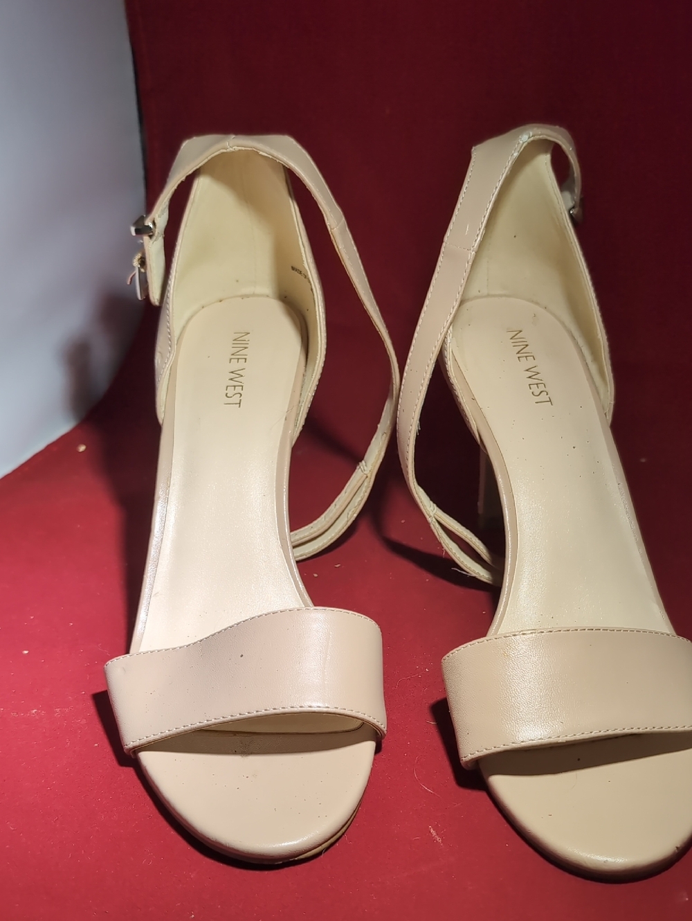 Nine West Beige Open-Toe Ankle-Strap Heels
